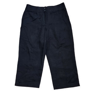 Chico's Womens Crop Capri Pants Size 2 Large 12 Solid Black Embossed Linen